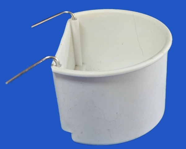 Papageiennapf weiss  Drahthaken 10 x 8 x 6 cm