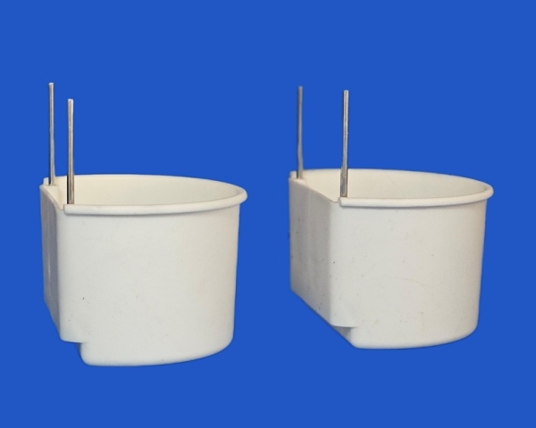 Papageiennapf weiss  Drahthaken 10 x 8 x 6 cm
