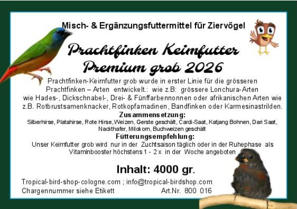 Prachtfinken Keimfutter  grob   4000 gr.