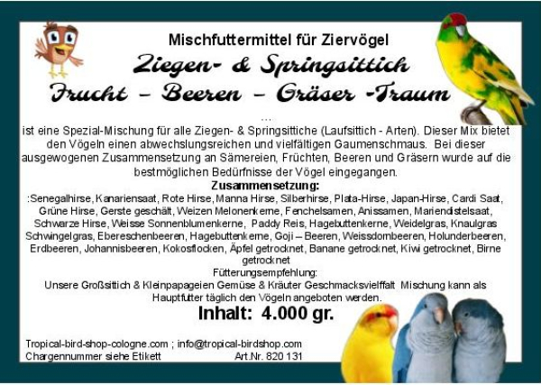 Ziegensittich Früchte - Beeren   4000 gr.