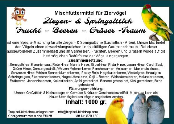 Ziegensittich Früchte - Beeren   1000 gr.